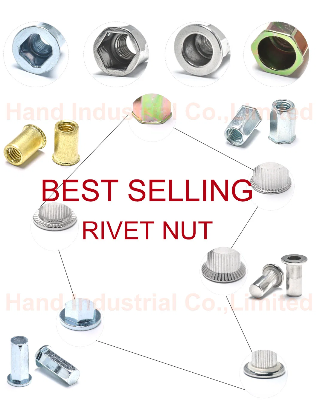 Stainless Steel 18-8 Metric M4 M6 M8 Flat Head with Plastic Ring Knurled Body Rivet Nuts with Close End